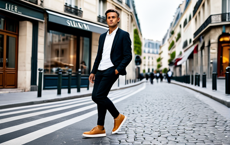 **Prompt 1: Sophisticated Urban Style with Leather Sneakers**
A stylish adult professional in a Parisian street setting, fully clothed in a modest, modern business casual outfit. They are walking confidently, showcasing a pair of high-quality, full-grain tan leather sneakers. The image emphasizes the blend of timeless elegance and contemporary comfort. The background features blurred typical Parisian architecture. The subject has perfect anatomy, correct proportions, and a natural pose, with well-formed hands and proper finger count. safe for work, appropriate content, fully clothed, professional, high quality, natural light, cinematic photography.
