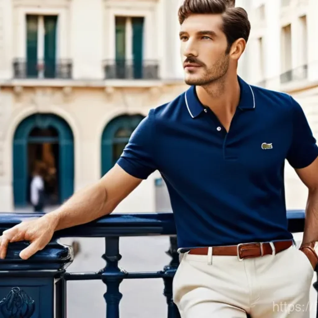 라코스테와 유니클로 폴로티 비교 - Timeless French Elegance:**
A sophisticated adult man, approximately 40 years old, with a confident ...