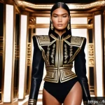 발망 vs 지방시 럭셔리 스타일 비교 - A powerful and glamorous female model wearing a structured Balmain outfit with pronounced shoulder p...